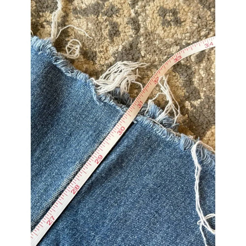 Altar’d State High Rise Distressed Flare Jeans Women 28 Raw Hem Button Fly Denim